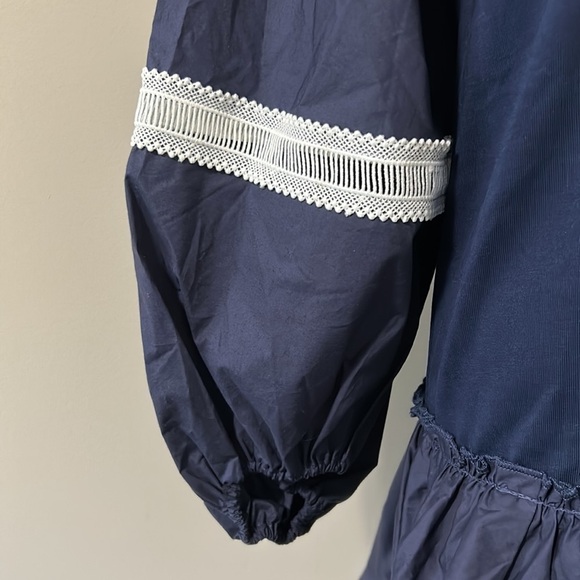 Tanya Taylor Kristie Mini Dress in Navy Blue and White Lace Poplin Sz M NEW - Picture 8 of 16